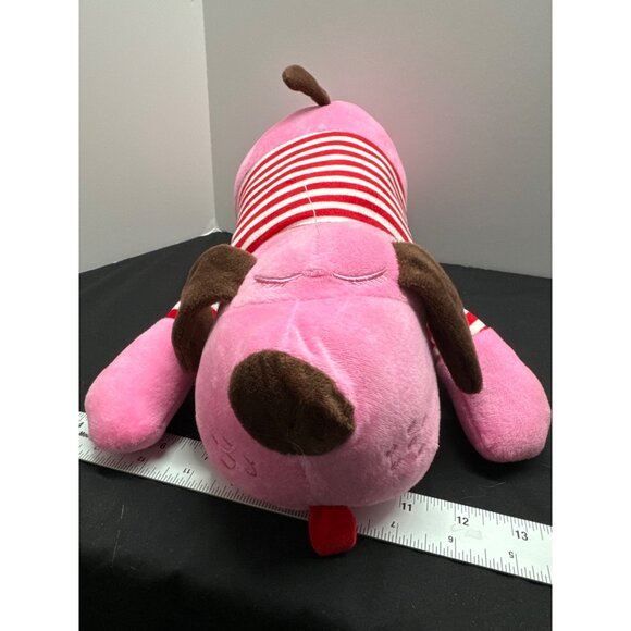 Pink Plush Dog Toy With Red & White Striped Shirt & Brown Ears Pillow Gift - Picture 2 of 8